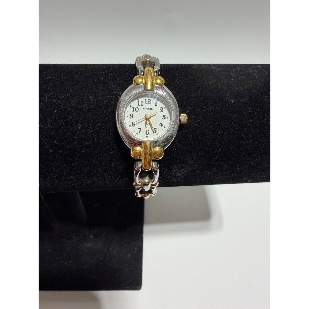 Fossil Ladies F2 Silver Gold Tone Link Band Bracelet Analog Watch Working